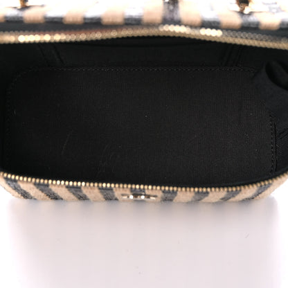 Chanel Raffia Jute Striped Small Vanity Case With Chain Black Beige 5 of 11