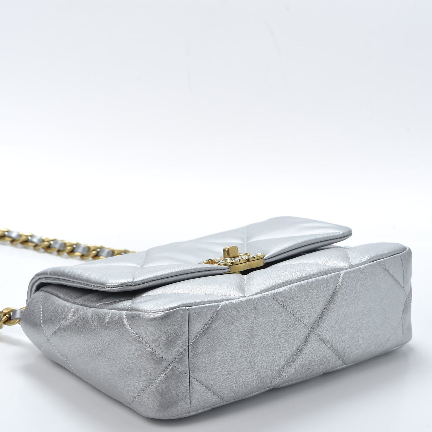 Metallic Goatskin Quilted Medium 19 Flap Silver