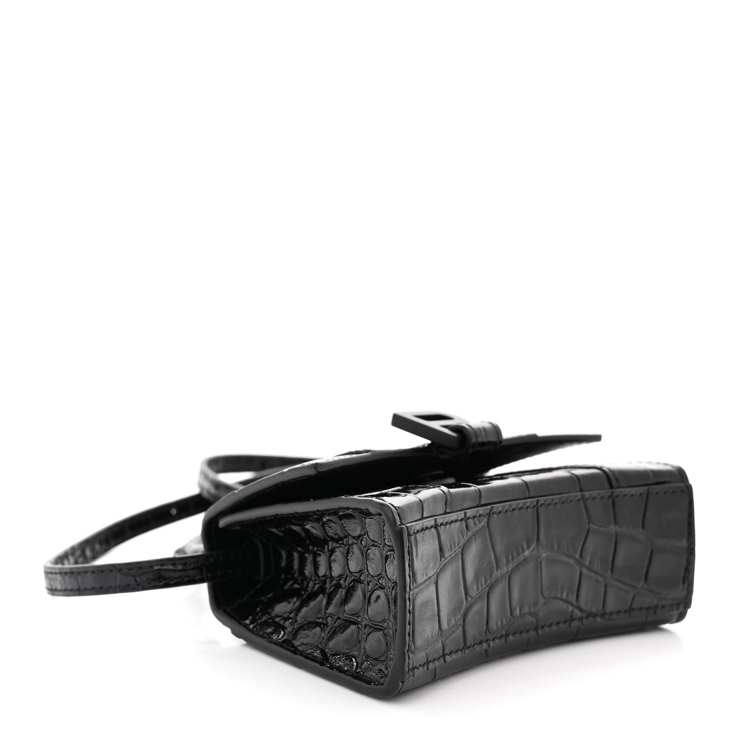 Balenciaga Shiny Calfskin Monochrome Crocodile Embossed Hourglass Top Handle Bag Mini Black 4 of 11
