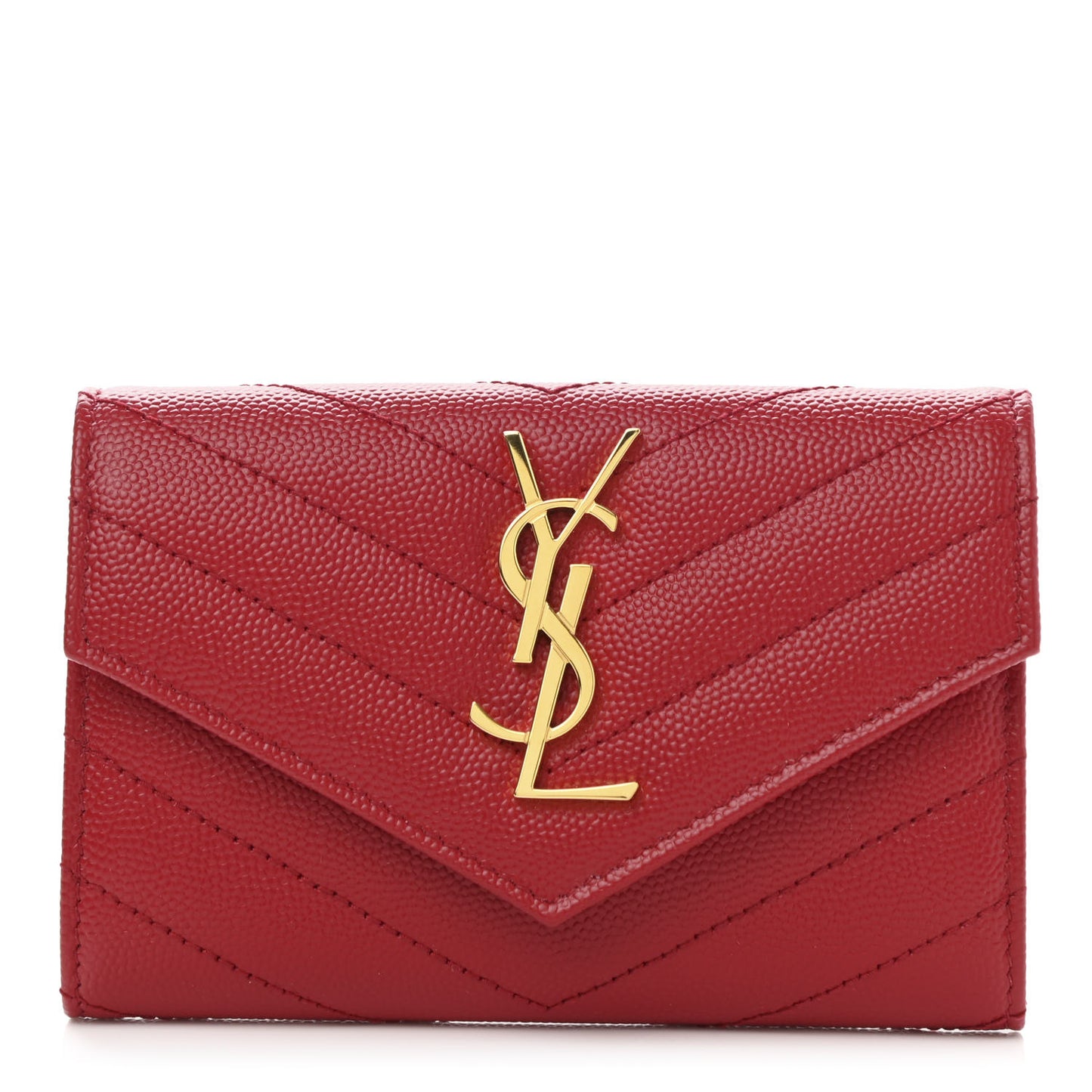 Grain De Poudre Matelasse Chevron Small Monogram Envelope Wallet Rouge Eros