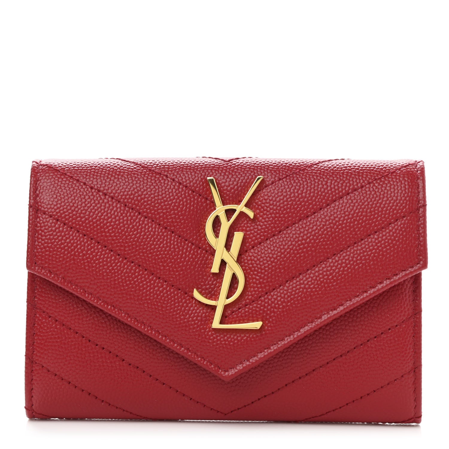 Saint Laurent Grain De Poudre Matelasse Chevron Small Monogram Envelope Wallet Rouge Eros 1 of 8