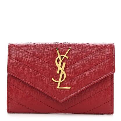 Saint Laurent Grain De Poudre Matelasse Chevron Small Monogram Envelope Wallet Rouge Eros 1 of 8