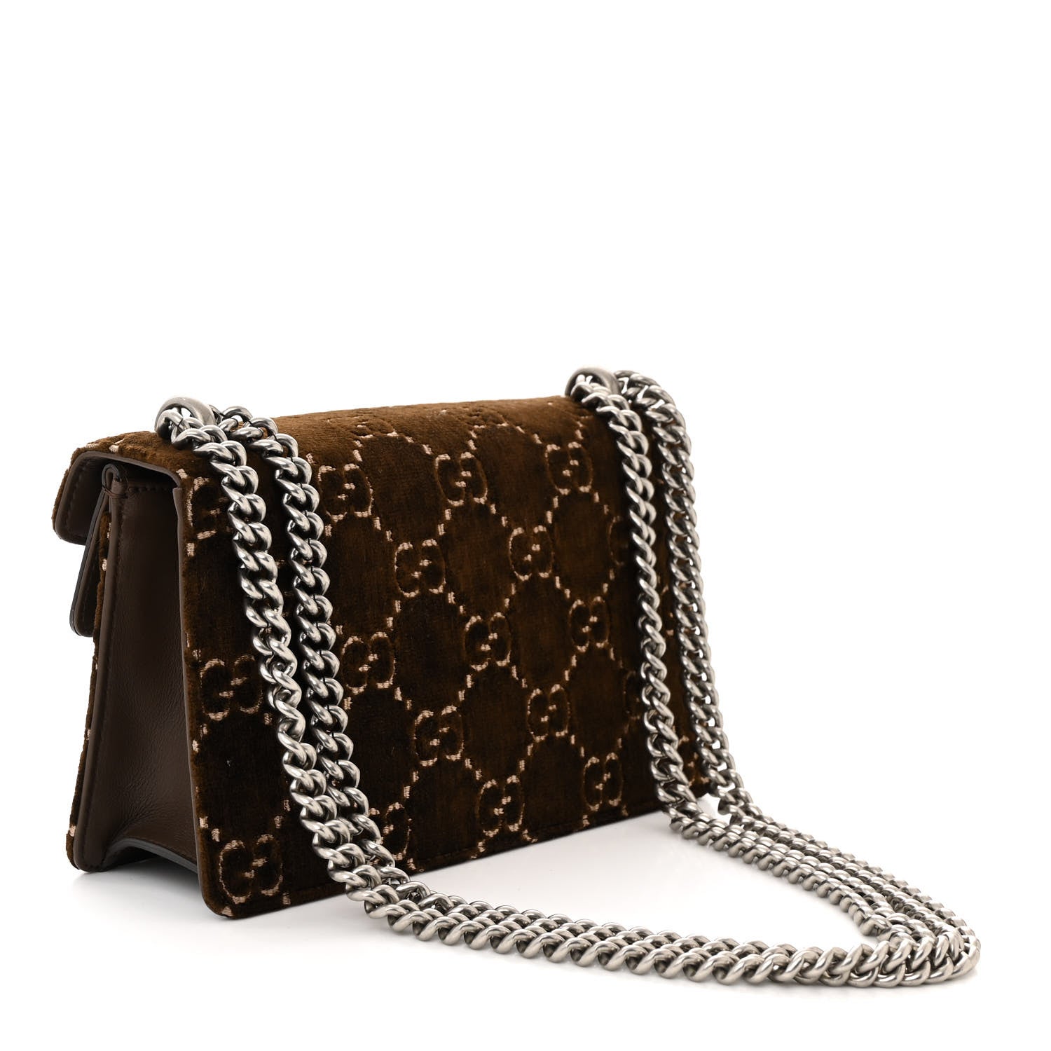 Gucci Velvet Moon Calfskin Crystal GG Monogram Small Dionysus Shoulder Bag Brown Vintage Cocoa Black Diamond 3 of 10