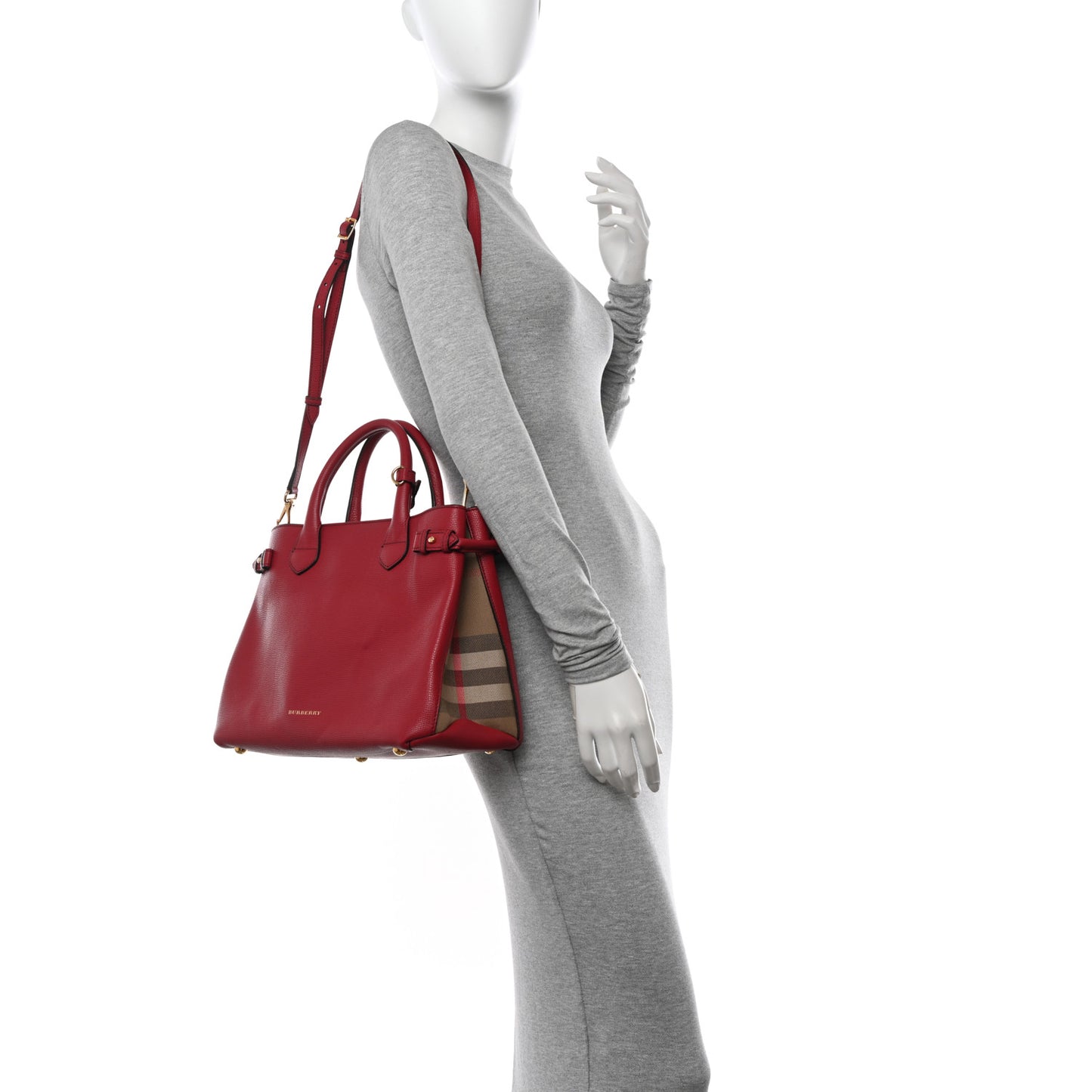 Derby Calfskin House Check Medium Banner Tote Russet Red
