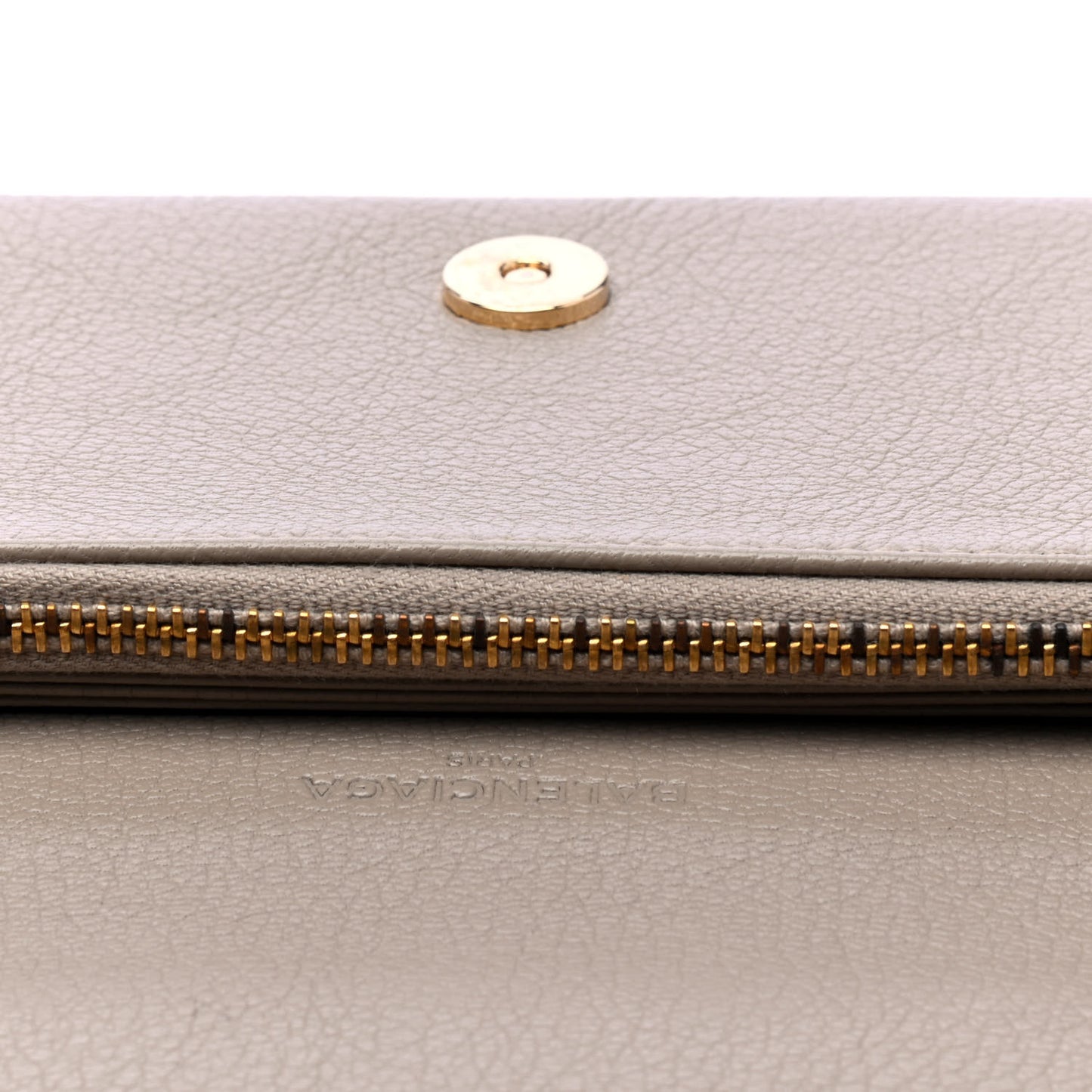 Chevre Gold Metallic Edge Hardware Zip Around Wallet Gris Taupe