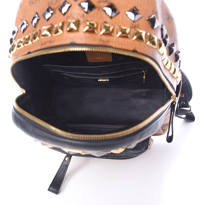 MCM Visetos Studded Colorblock Medium Stark Brock Backpack Cognac Black 4 of 8