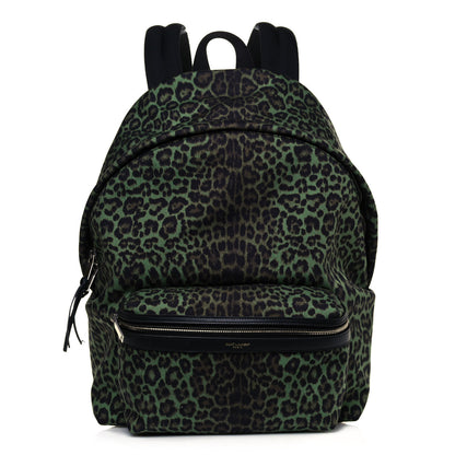 Saint Laurent Printed Canvas Leopard Classic Hunting Backpack Green 1 of 11