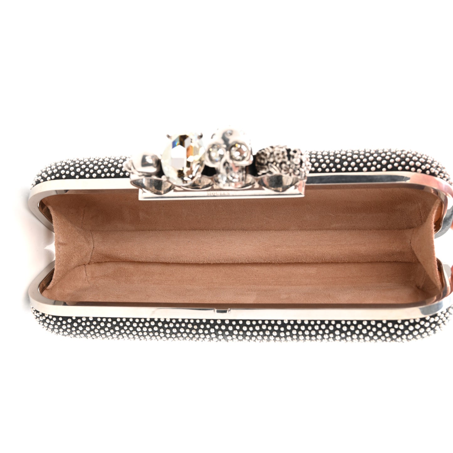 Nappa Studded Skull Knuckle Box Clutch Black