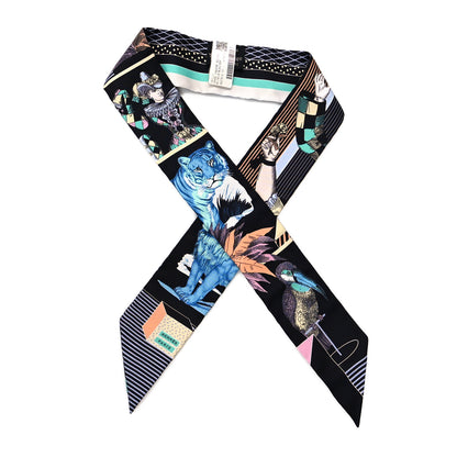 Hermes Silk Twilly Grand Theatre Nouveau Black Bleu Vert 1 of 8