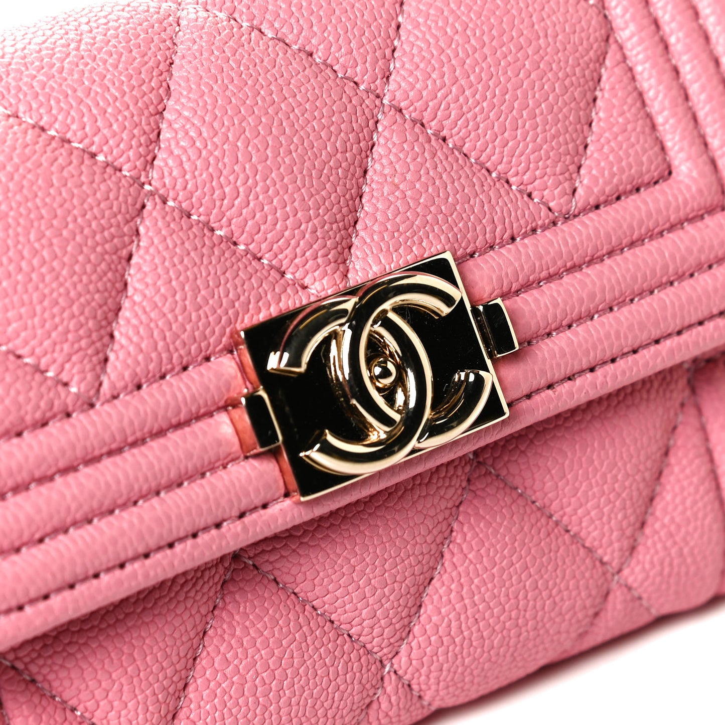 Caviar Quilted Boy Flap Card Holder Wallet Light Pink