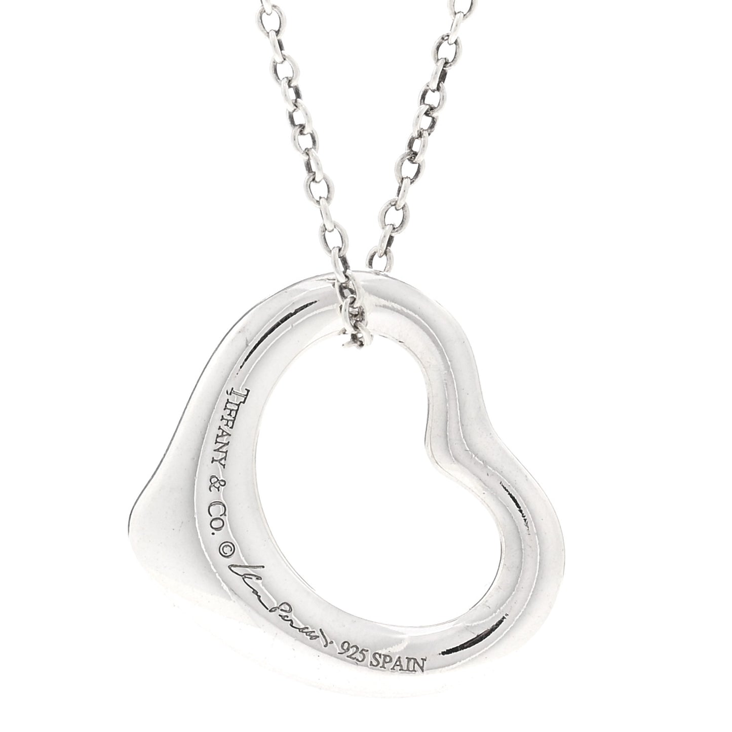Sterling Silver 16mm Elsa Peretti Open Heart Pendant Necklace
