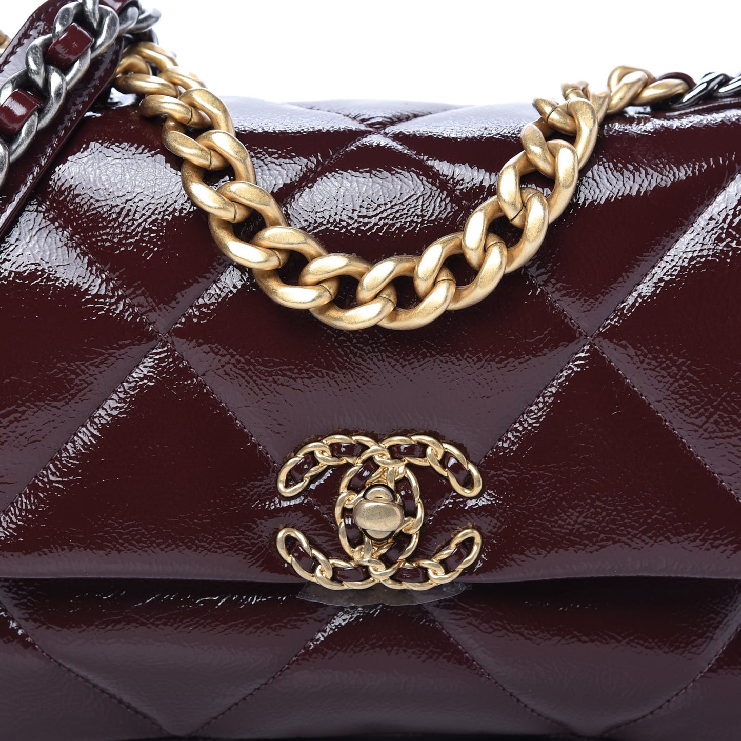 Shiny Crumpled Calfskin Quilted Medium Chanel 19 Flap Burgundy