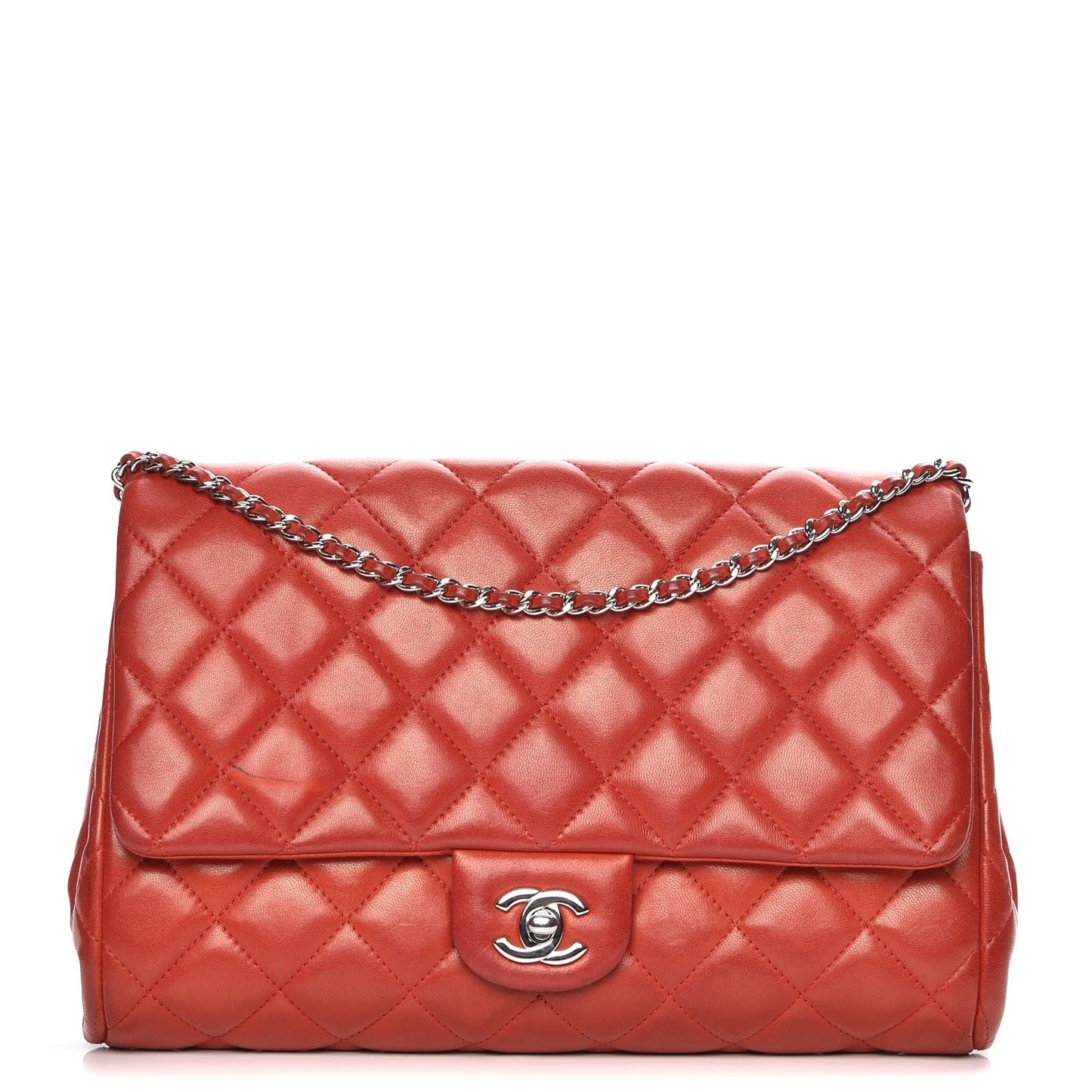Lambskin Quilted Clutch With Chain Flap Red