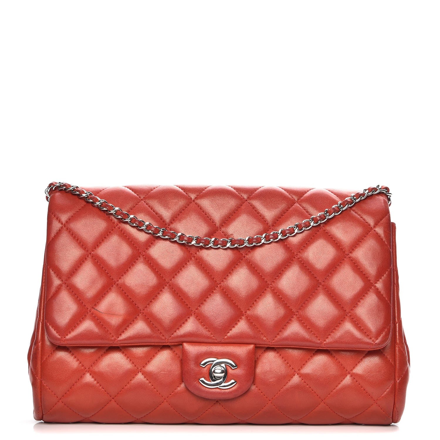 Chanel Lambskin Quilted Clutch With Chain Flap Red 1 of 8
