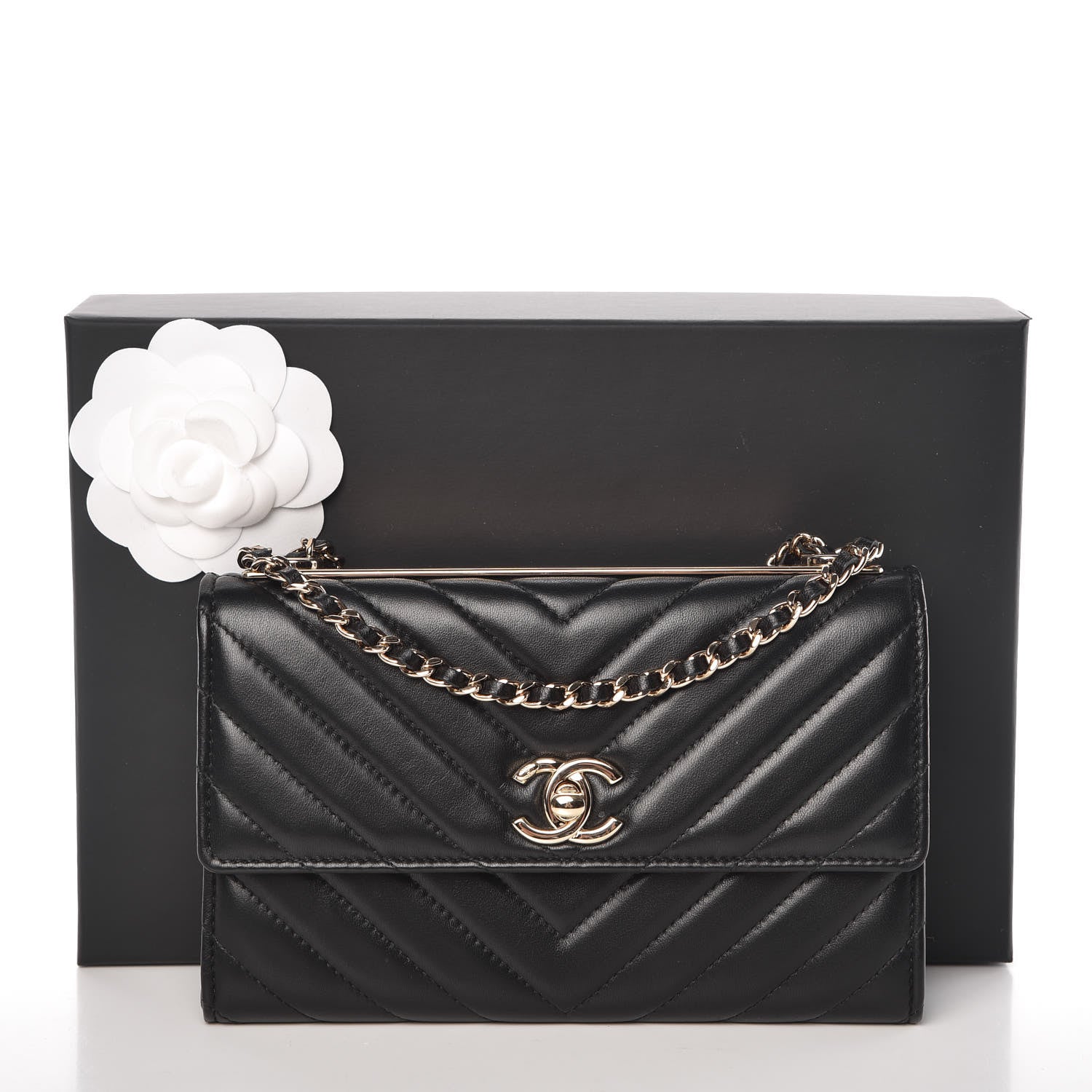 Chanel Lambskin Chevron Quilted Trendy CC Wallet On Chain WOC Black 11 of 11