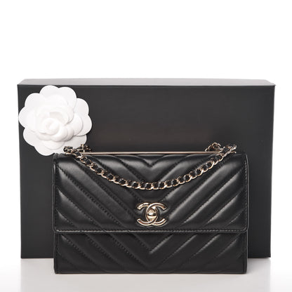 Chanel Lambskin Chevron Quilted Trendy CC Wallet On Chain WOC Black 11 of 11