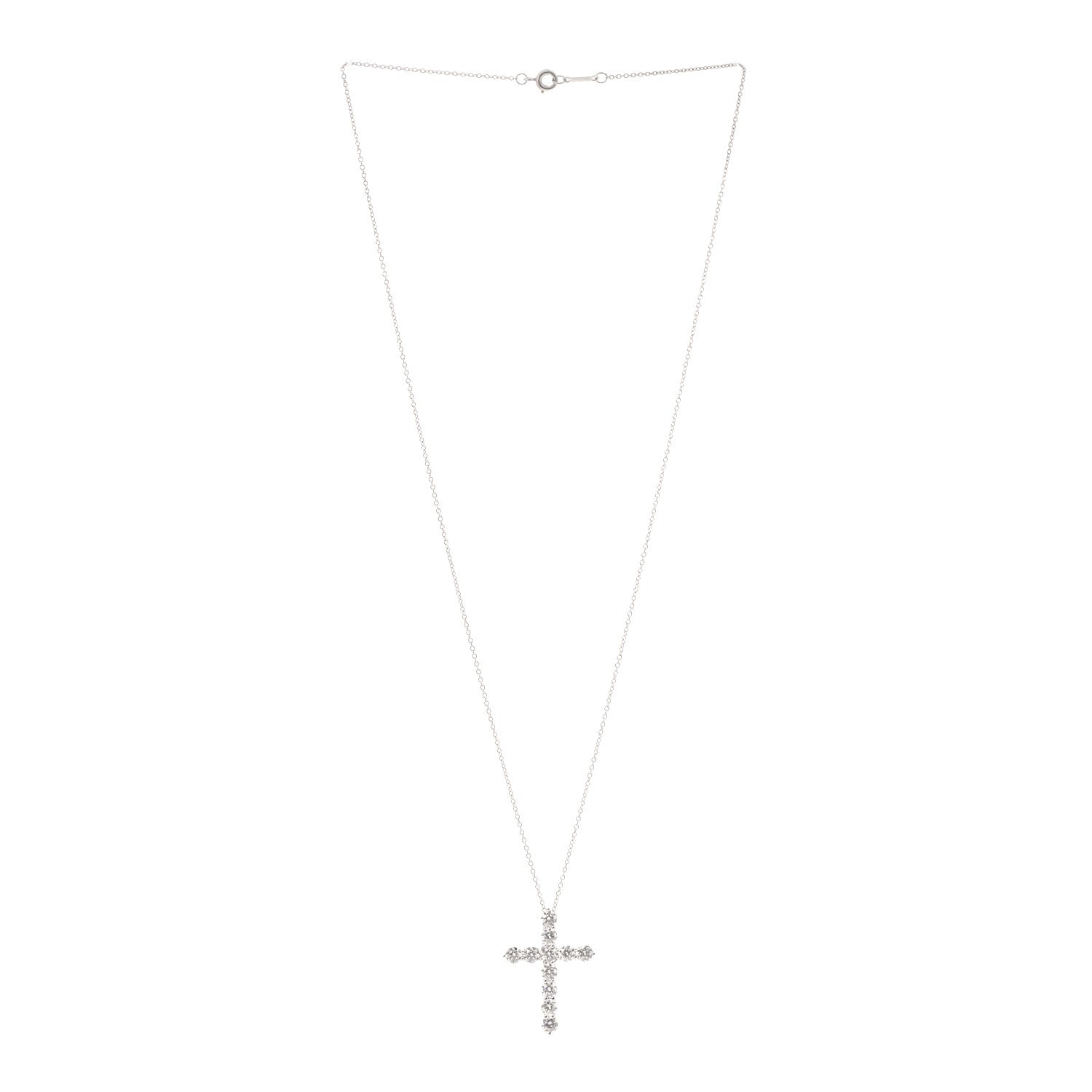 Tiffany Platinum Diamond Large Cross Pendant Necklace 3 of 7