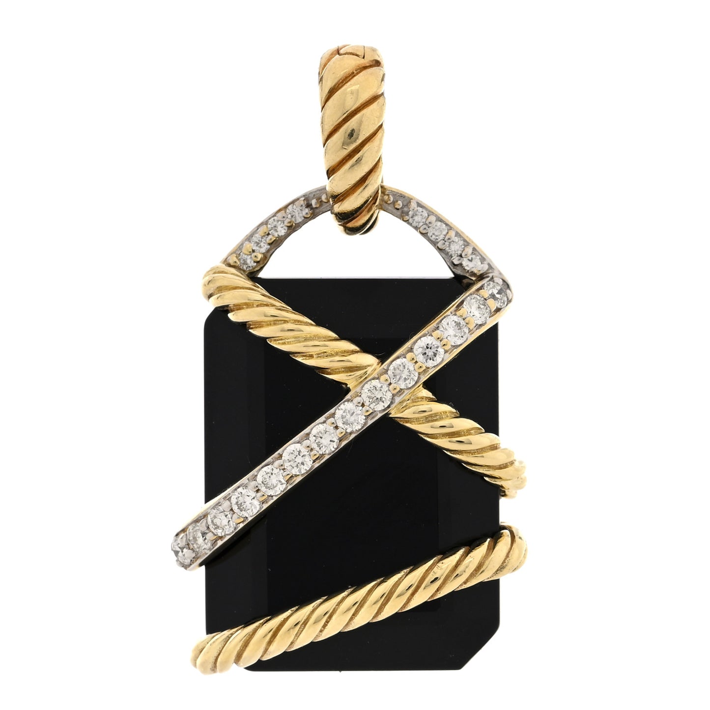 18K Yellow Gold Diamond Black Onyx Cable Wrap Pendant