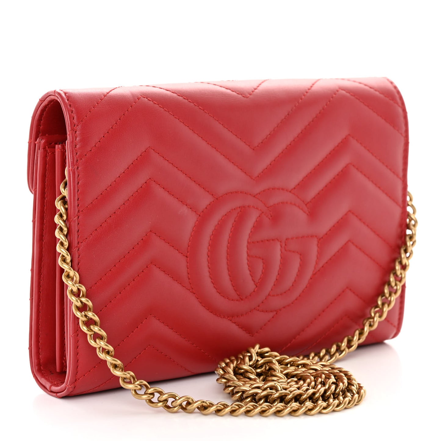 Calfskin Matelasse GG Marmont Chain Wallet Hibiscus Red
