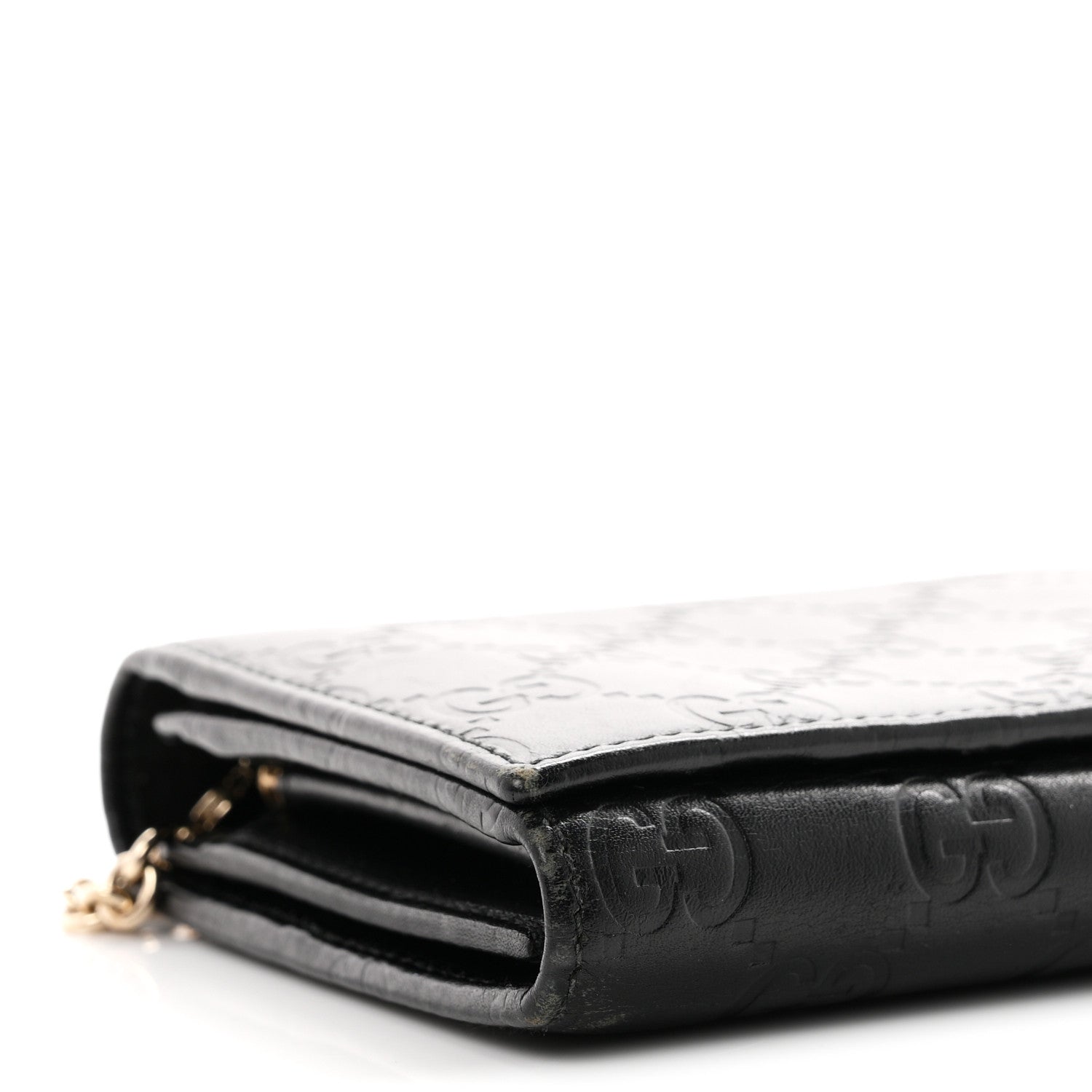 Gucci Guccissima Margaux Calfskin Metal Bar Chain Wallet Black 9 of 10