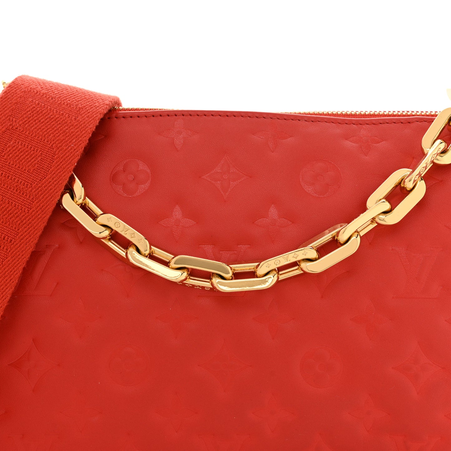 Lambskin Embossed Monogram Coussin PM Red