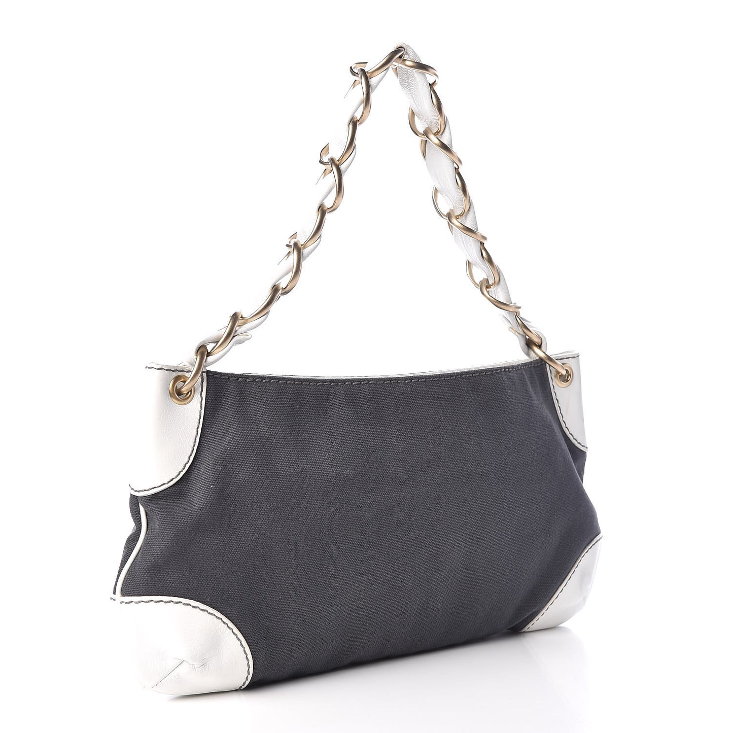 Lambskin Canvas CC Olsen Chain Small Shoulder Bag White Grey