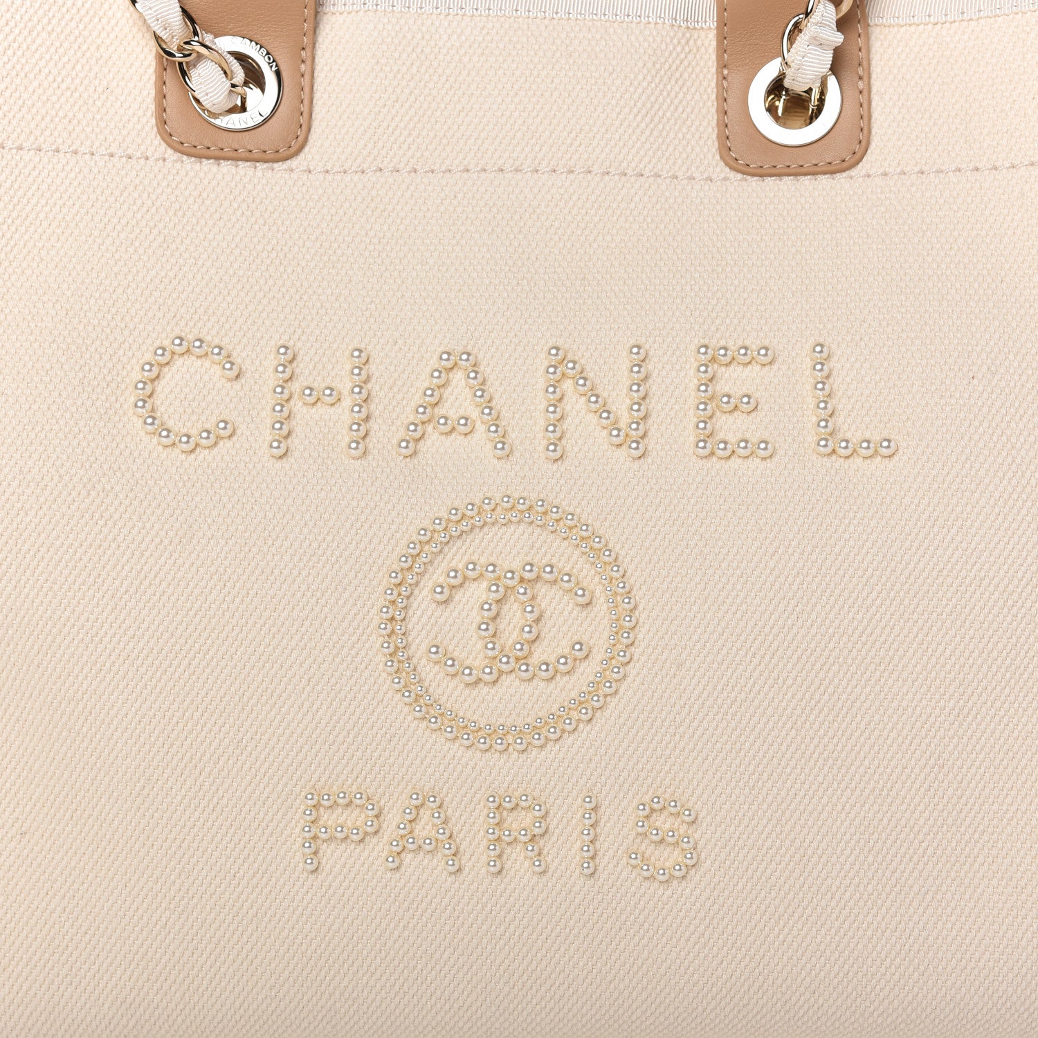 Chanel Canvas Pearl Medium Deauville Tote Ecru Beige 10 of 10