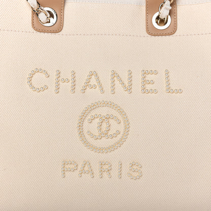 Chanel Canvas Pearl Medium Deauville Tote Ecru Beige 10 of 10