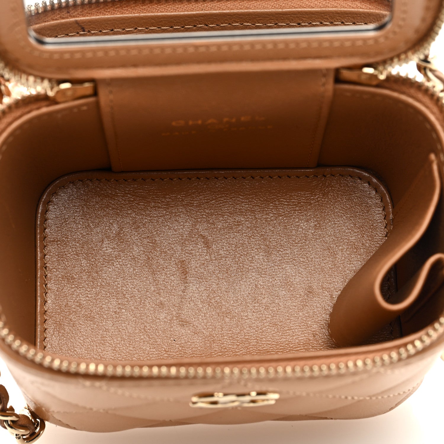 Chanel Lambskin Quilted Top Handle Mini Vanity Case With Chain Beige 5 of 10