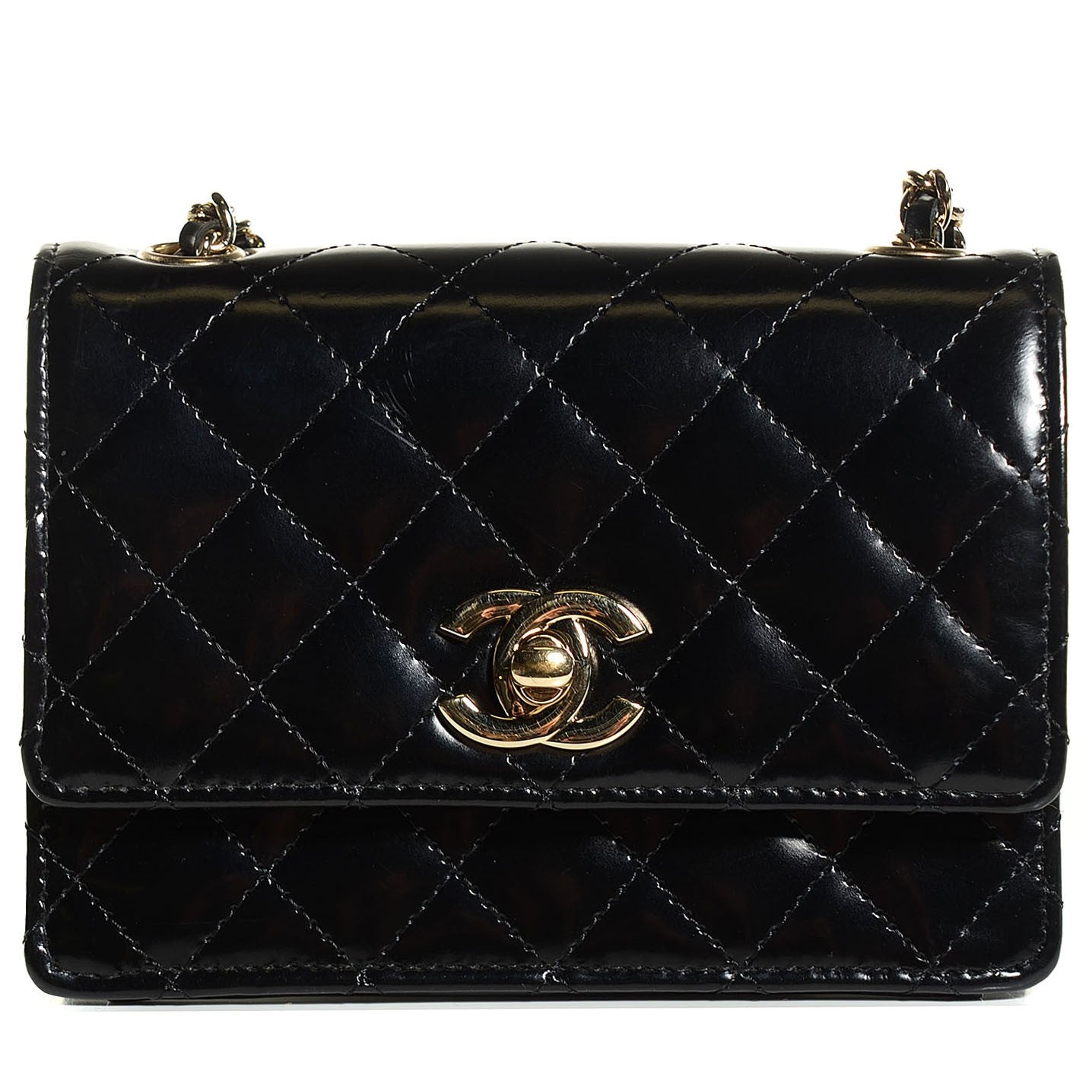 Glazed Calfskin Quilted Mini Square Flap Black