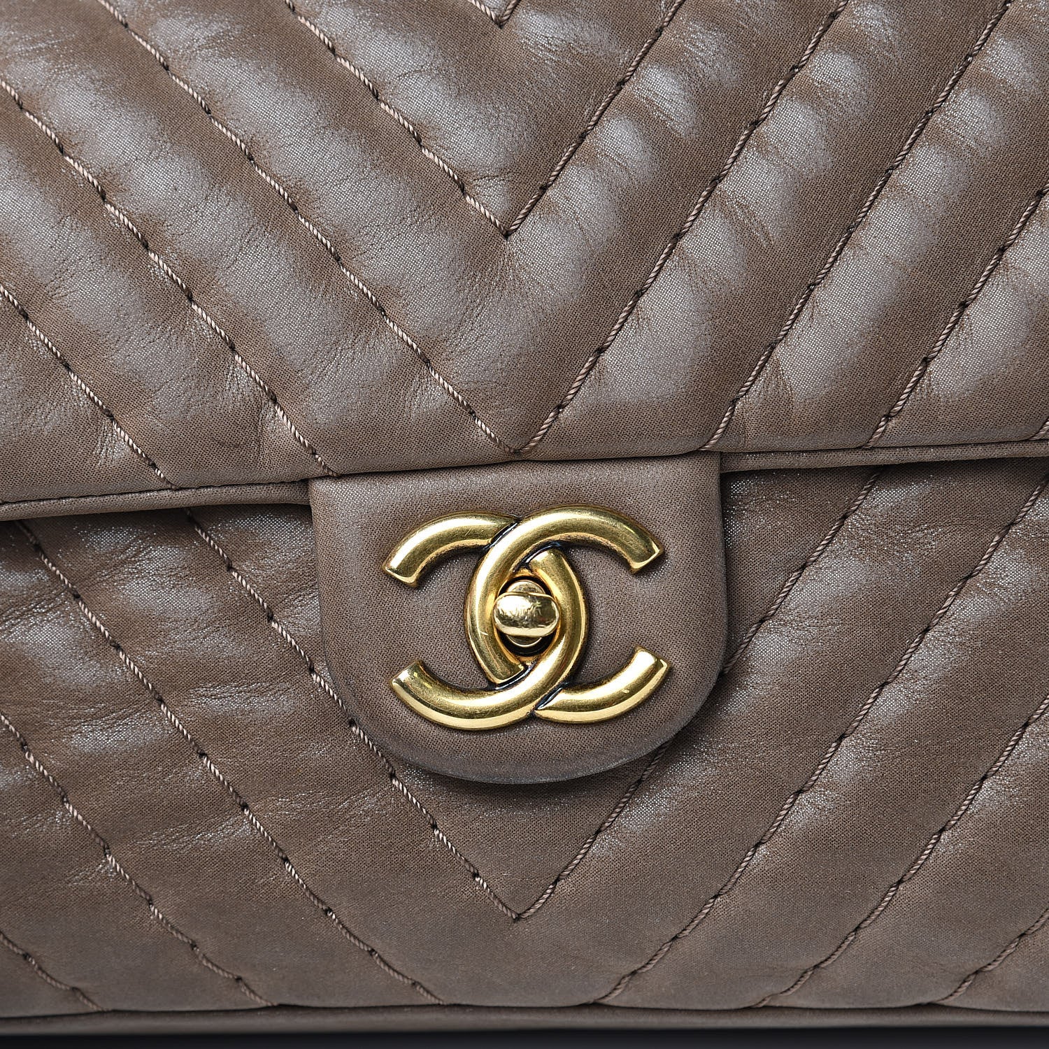 Chanel Calfskin Surpique Chevron Jumbo Flap Brown 13 of 16