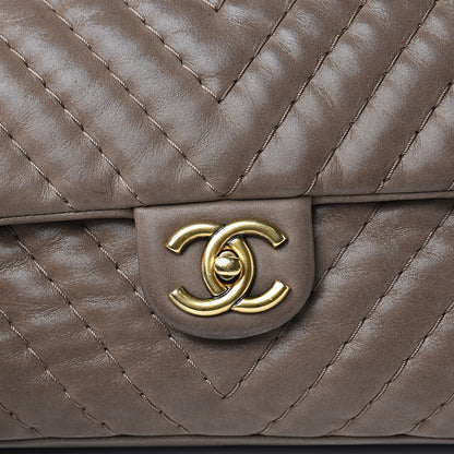 Chanel Calfskin Surpique Chevron Jumbo Flap Brown 13 of 16