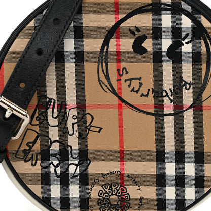Burberry Vintage Check Calfskin Cartoon Print Round Bag Black White 7 of 10