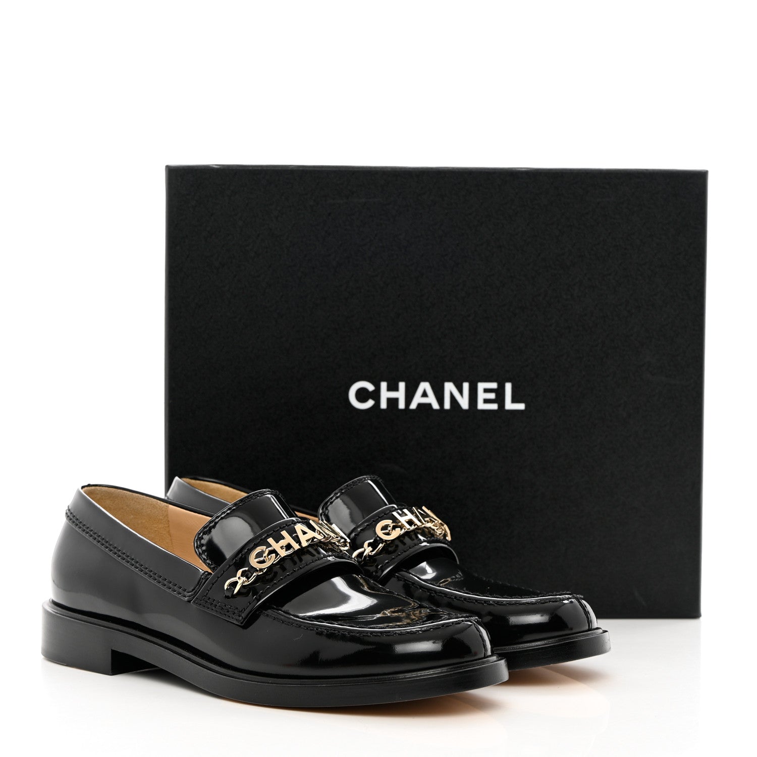 Chanel Shiny Calfskin Logo Loafers 39.5 Black 12 of 12