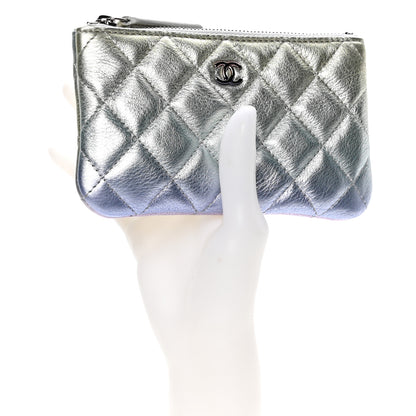 Chanel Gradient Metallic Calfskin Quilted Small Cosmetic Pouch Silver Blue Yellow Purple 2 of 7