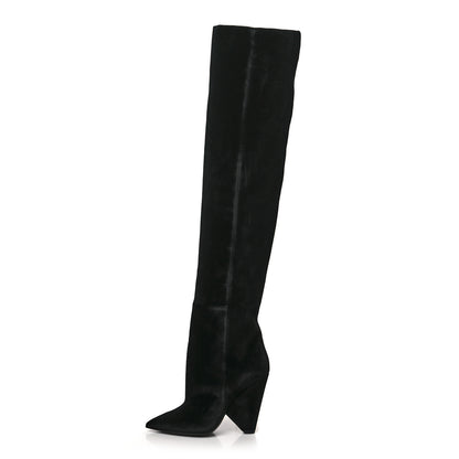 Saint Laurent Velvet Niki 105 Thigh High Boots 37 Black 1 of 5
