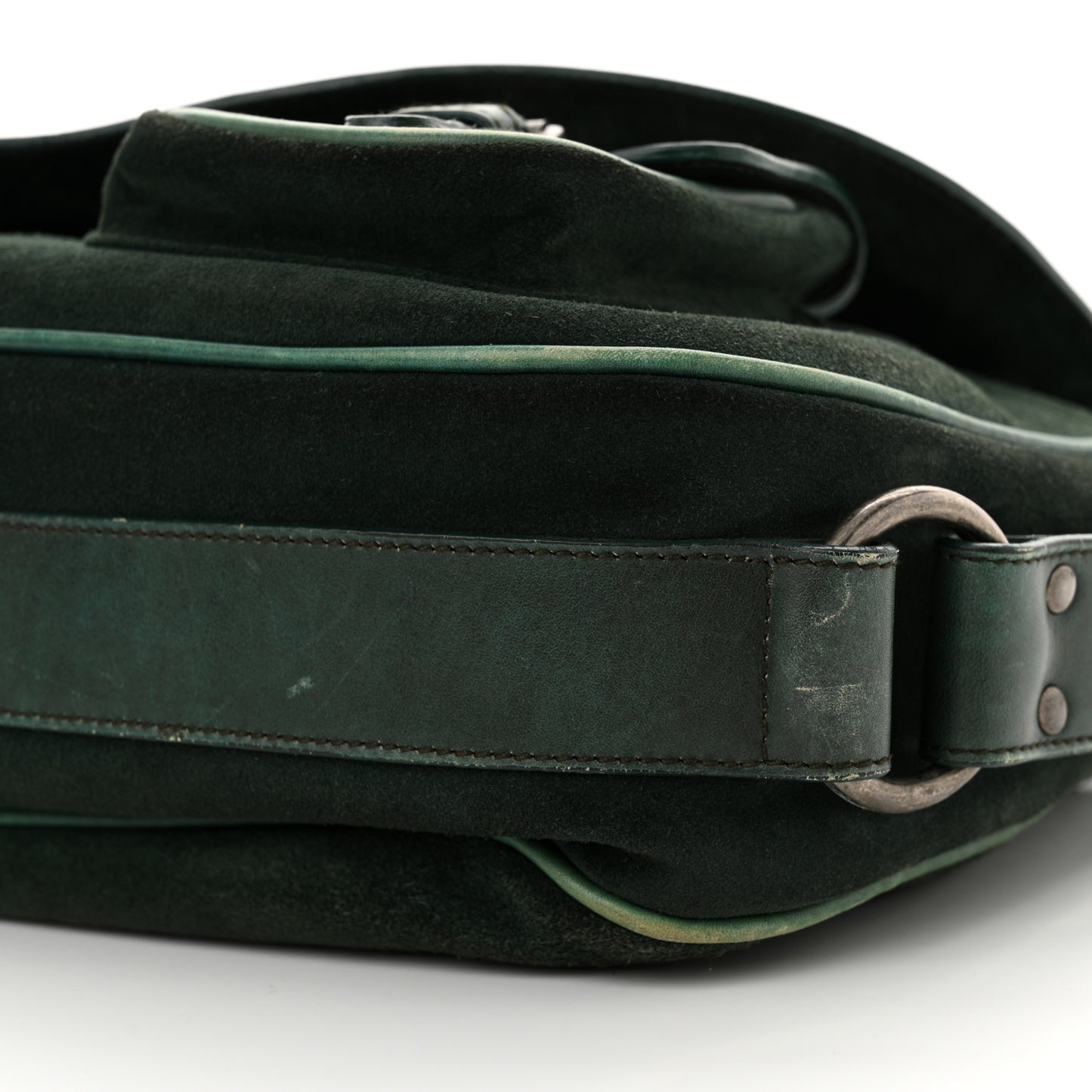 Suede Calfskin Medium Gaucho Double Saddle Green