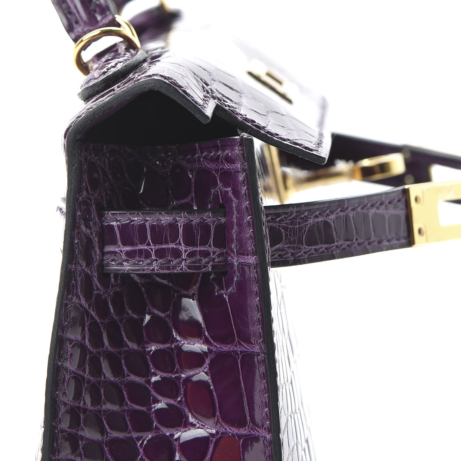 Hermes Shiny Alligator Mini Kelly Sellier 20 Cassis 17 of 31