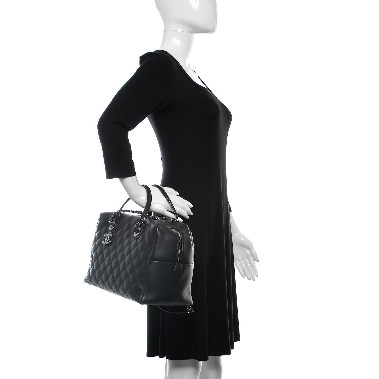 Calfskin Quilted Feather Weight Bowling Bag Black
