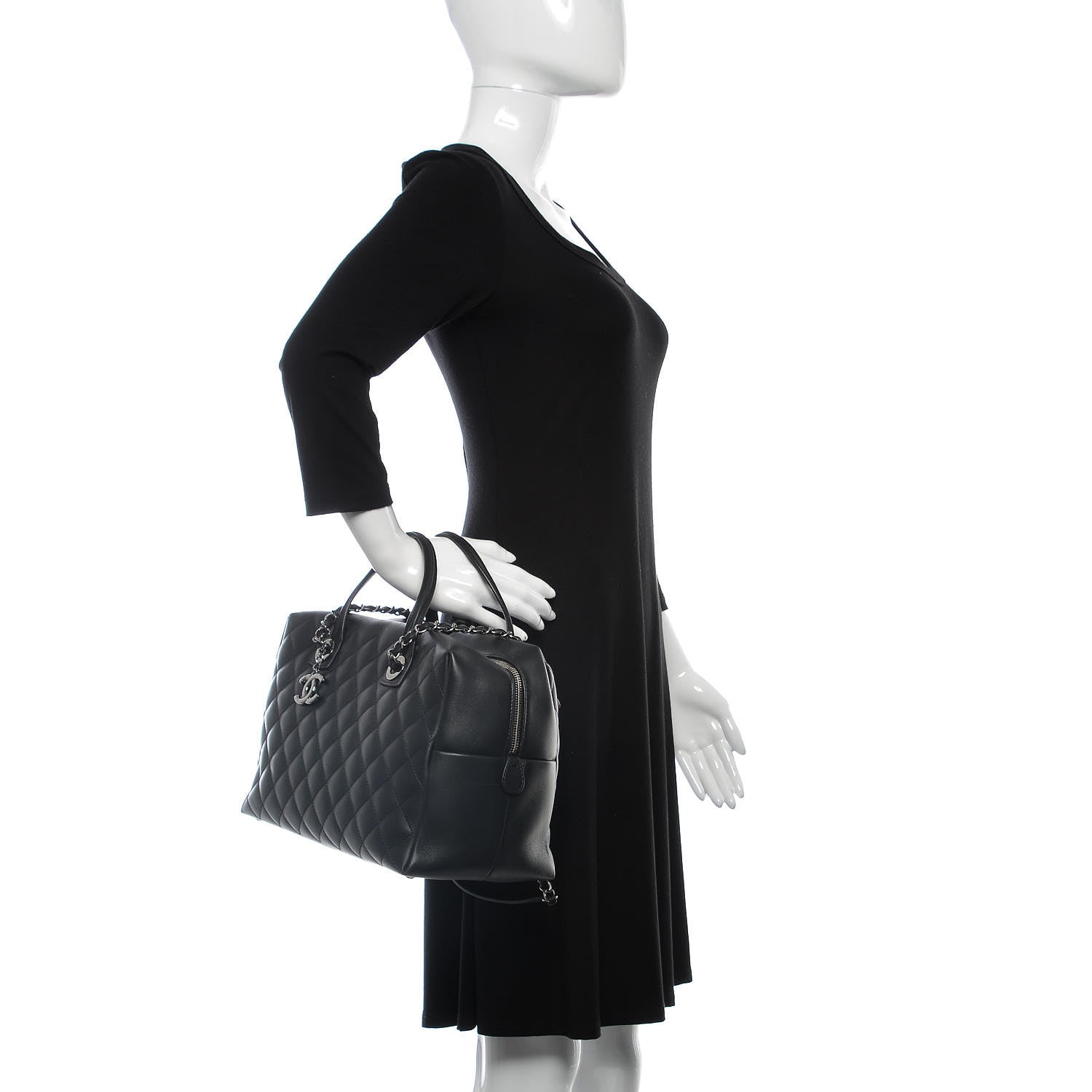 Chanel Calfskin Quilted Feather Weight Bowling Bag Black 3 of 10