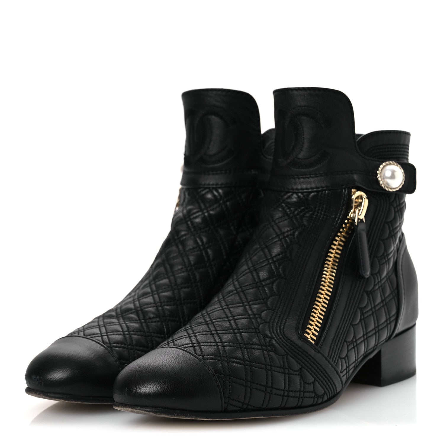 Chanel Lambskin Quilted Cap Toe Short Boots 36.5 Black 4 of 12