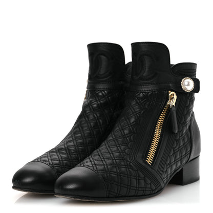 Chanel Lambskin Quilted Cap Toe Short Boots 36.5 Black 4 of 12