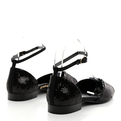 Chanel Sequin Grosgrain CC Cap Toe Ankle Flat 37 Black 4 of 8