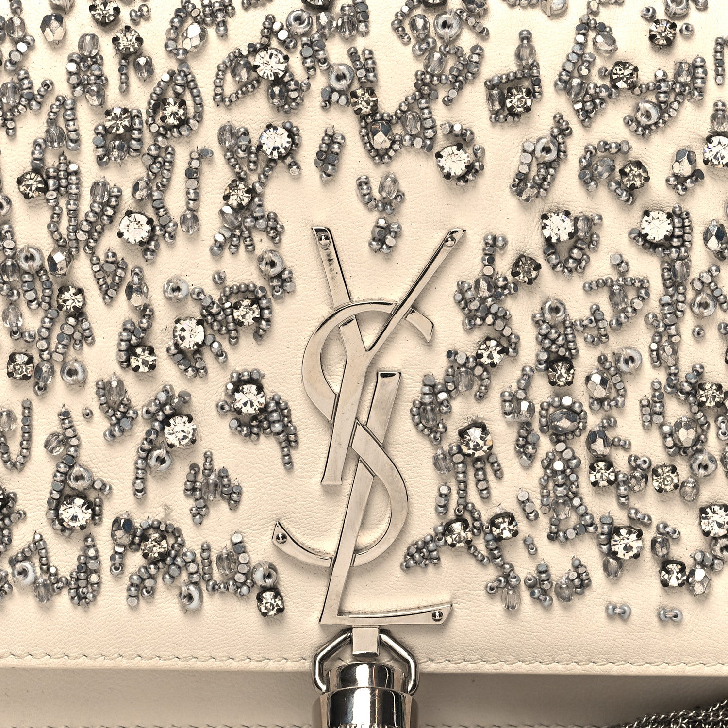Saint Laurent Calfskin Bead Embellished Kate Monogram Tassel Chain Wallet White 9 of 15