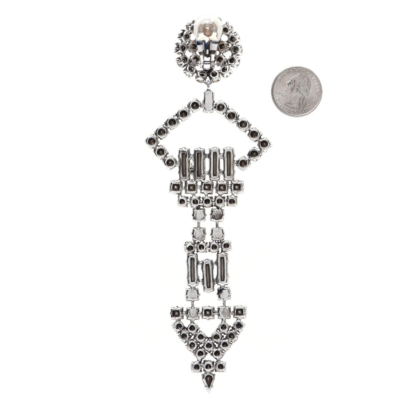 Crystal Oversized Smoking Clip On Drop Earring Silver