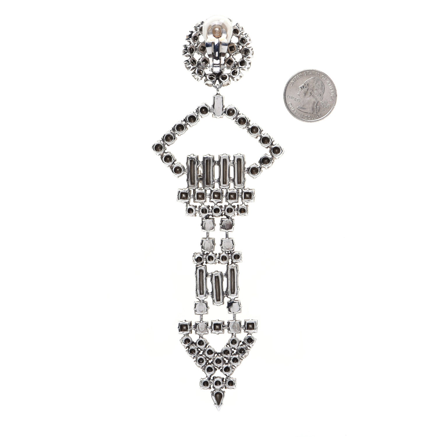 Saint Laurent Crystal Oversized Smoking Clip On Drop Earring Silver 2 of 4