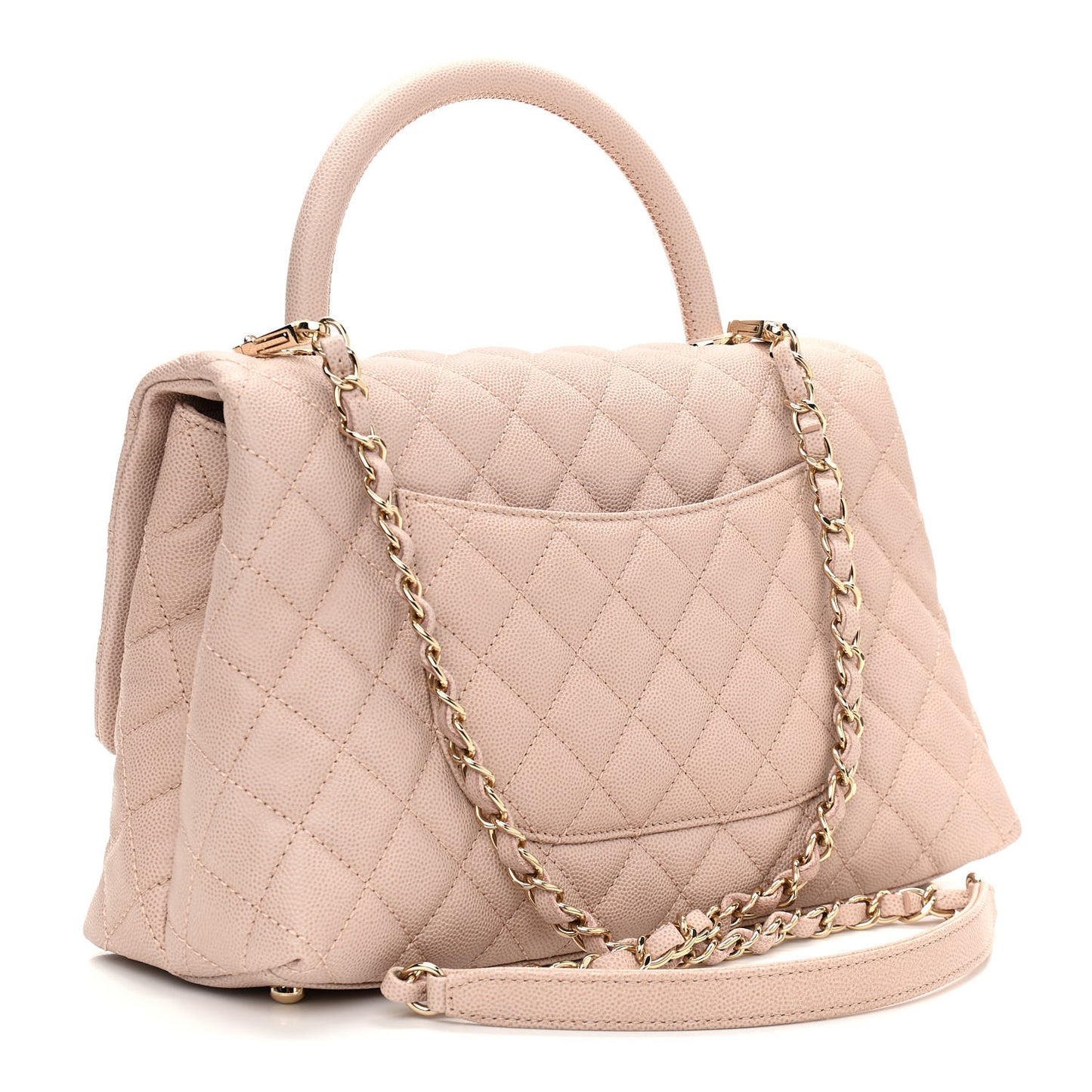 Caviar Quilted Small Coco Handle Flap Light Beige