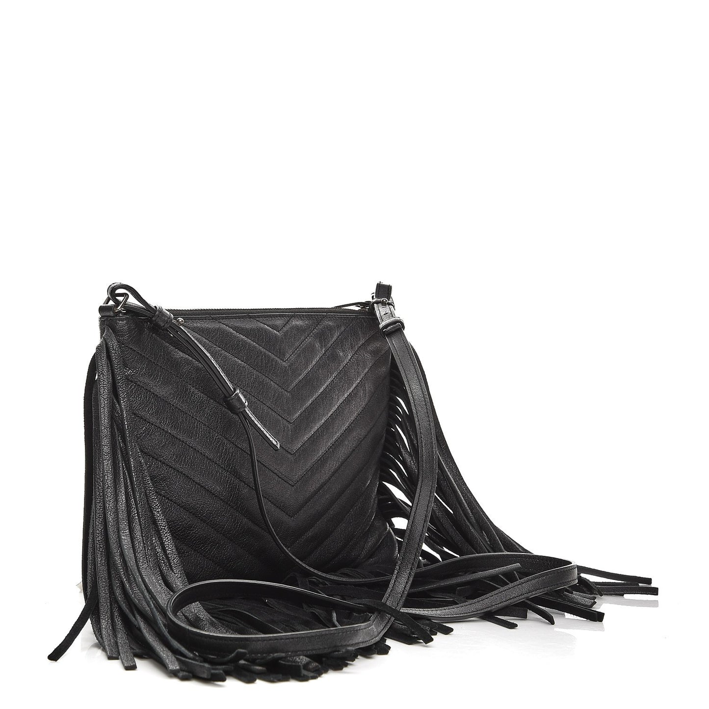 Sheepskin Chevron Small Fringe Crossbody Bag Black