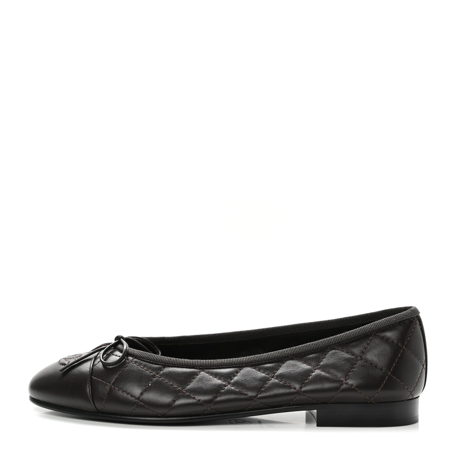 Chanel Lambskin Quilted CC Cap Toe Ballerina Flats 38 Dark Brown 1 of 8