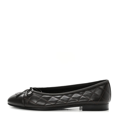 Chanel Lambskin Quilted CC Cap Toe Ballerina Flats 38 Dark Brown 1 of 8